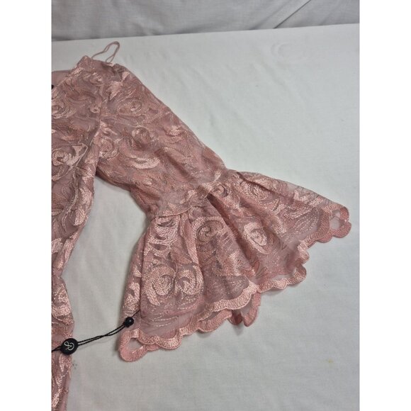 Adrianna Papell Women's Dress Size 8 V-Neck Bell Sleeves Embroidered Pink (63) - Picture 6 of 15